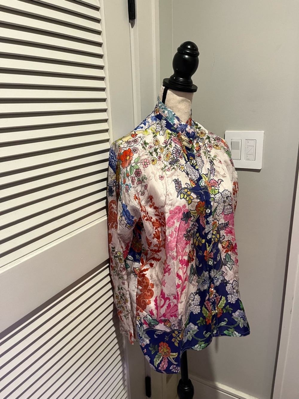 Johnny Was Multicolor Floral Button-Down with Navy Base